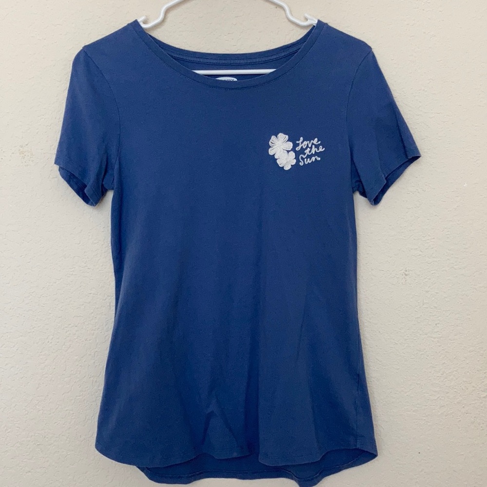 Blue embroidered round neck tee